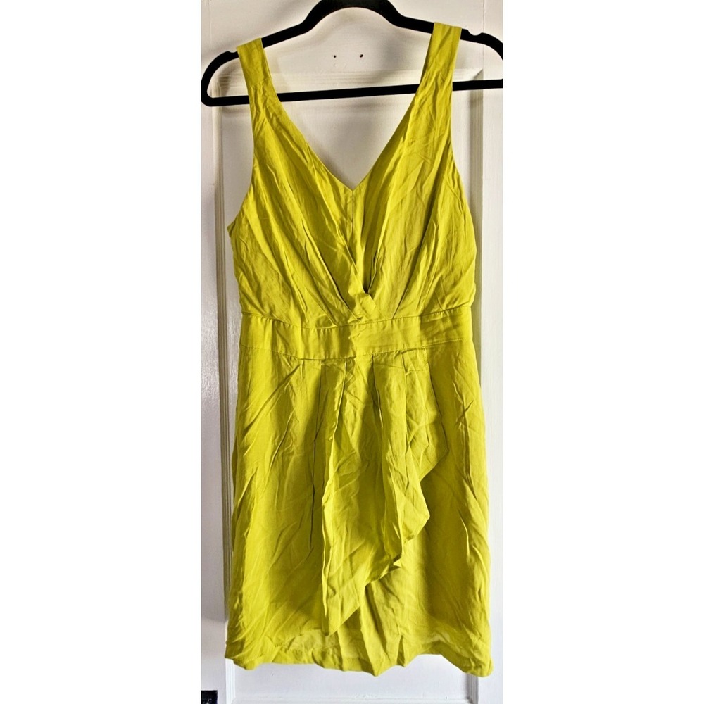 BCBGeneration lime green sleeveless mini dress emprie waistband drapey Sz 8